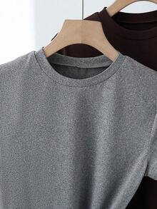 Camiseta casual de mujer de manga corta con cuello redondo de unicolor para verano - Multicolor 6 - Ver 3