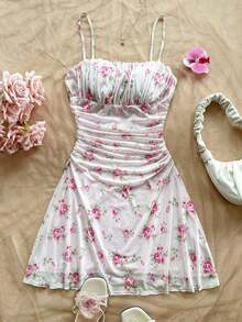 Vestido mini de línea A con tirantes de espagueti rosa y romántico Ditsy Floral para mujer, adecuado para fiesta, cita, San Valentín, Pascua, carnaval, crucero por la playa, Afternoon vestido de moda para té, primavera/verano - Multicolor 4 - Ver 5
