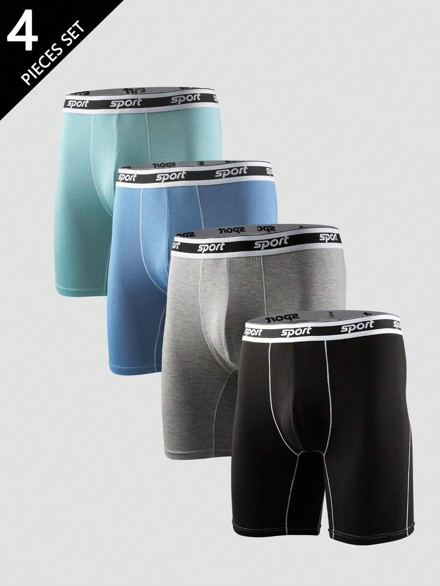 4 peças/pacote Cueca Boxer Plus Size Masculina, Shorts Boxer Mais Longos - Multicolorido - Visão 1