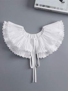DA FEN QI MI MA 1 chiếc cổ áo giả ren xếp ly có thể tháo rời, cổ áo bằng vải chiffon trắng, thích hợp cho áo len/áo sơ mi. - trắng - Xem 9