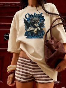 Gothic And Vintage Style Short Sleeve T-Shirt, Fashionable Short Sleeve T-Shirt For Spring And Summer 2026, Made In Mexico, 180 Grams. Cartoon Print, Couple Design, Suitable For Indoor Or Outdoor Wear. Crew Neck, Unisex, Ideal For Office And Leisure. One-Piece Pack. - APR-P631577SLNDXZGY439 - 查看 3