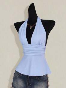 Top de tirantes sin espalda negro tipo babydoll para mujer, diseño de Halloween - Celeste - Ver 7
