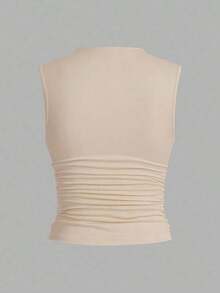 3 piezas Tops sin mangas plisados, tops sin mangas casuales de cuello plano para mujer, gran valor en paquete de 3, para el verano - Multicolor - Ver 4