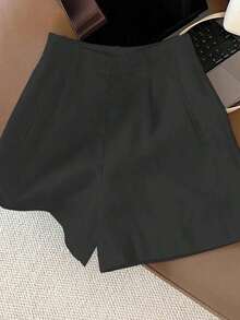 casuales blancos de talle alto y holgados para mujer, shorts anchos estilizadores - Negro - Ver 7