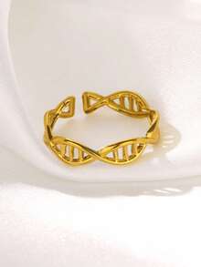 1pc Unique DNA Double Helix Open Ring, 18K Gold Plated Open Band Ring, Niche Design Accessory, Street Style Gift - Multicolor - View 2