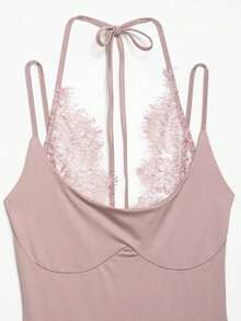 DEEKA Nuevo body de verano para mujer, de moda, sexy, con contraste de encaje halter, elegante en color rosa - Rosa - Ver 4
