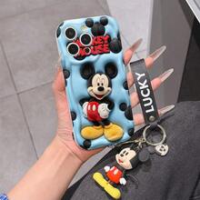 Disney Mickey Mouse Clubhouse Phone Case : 3D Fluffy Pattern Border Protector Phone Soft Phone Case With A Free Cute Mickey Bracelet Chain Lanyard, Mickey, Minnie, Goofy, Donald Duck, Daisy Duck, Pluto, For Apple 17 Promax 17 Pro 16 15 14 13 12 11 Pro Max XS Max X XR Soft Cover Summer Phone Case - 白色 - 查看 1