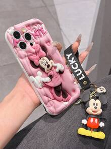 Disney Mickey Mouse Clubhouse Phone Case : 3D Fluffy Pattern Border Protector Phone Soft Phone Case With A Free Cute Mickey Bracelet Chain Lanyard, Mickey, Minnie, Goofy, Donald Duck, Daisy Duck, Pluto, For Apple 17 Promax 17 Pro 16 15 14 13 12 11 Pro Max XS Max X XR Soft Cover Summer Phone Case - White - View 6