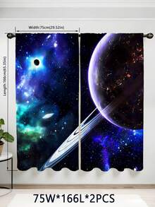 2 Panels Galaxy Nebula Starry Sky Curtains, Space Print Window Curtains, Soft Light Filtering Astronomy Curtains For Boys Girls, Machine Washable - Multicolor - View 20