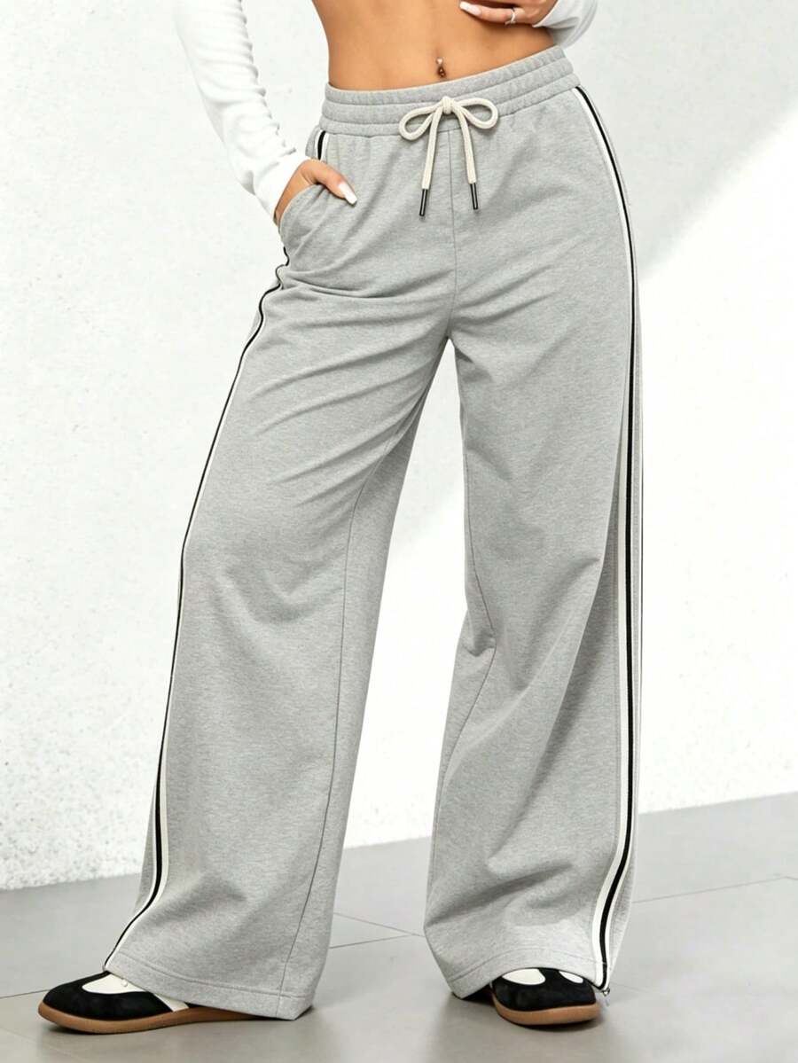 Pantalones con rayas laterales - Gris - Ver 1