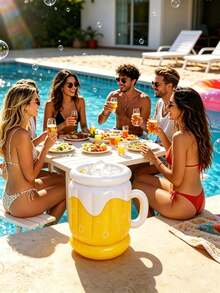 1pc Solid Color Squishy Inflatable Mug-Shaped Ice Bucket, ABS Plastic Floating Portable Cooler, Summer Drink Holder, Plain Pattern, Casual Party Style, Unisex Adult For Beach Pool Picnic - One Size Fits All - View 7