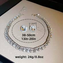 Bộ 3 món dây chuyền và bông tai ngọc bích xanh lục bảo, mạ vàng 14K, bộ trang sức đính pha lê kiểu vòng hào quang, món quà thanh lịch dành cho phù dâu, trang sức bắt mắt cho lễ tốt nghiệp, dạ hội và các dịp buổi tối. - Xem 14