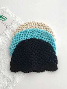Mũ len dệt rỗng mùa hè cho nữ, kiểu dáng retro đa năng, khăn trùm đầu dệt thủ công, mũ beanie mỏng giúp thon gọn khuôn mặt, mũ rộng vành mùa xuân và mùa hè, mũ chui đầu thời trang chống nắng cho nữ. - Nhiều màu - Xem 1