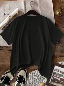 Camiseta de Mujer con Estampado de Lazo, Camiseta Casual de Verano con Cuello Redondo y Manga Corta para Mujer, Tops para Mujer - Negro - Ver 4