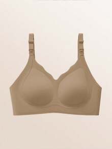 Veilyse Women's Plus Size Nursing Bra With Adjustable Straps, One-Hand Access Clips & 4-Row Back Closure, Comfortable Wireless Maternity Bra For Breastfeeding - Khaki - View 9