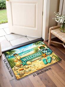 1pc Summer Beach Starfish & Shell "Welcome" Pattern Doormat, Farmhouse Style Washable Polyester Fiber Mat, Suitable For Living Room, Kitchen, Bedroom, Entryway, Home Decor, Room Decor, All Seasons - 1PC - View 9
