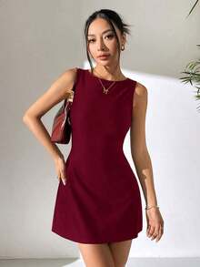 Vestido sin mangas tejido con espalda descubierta para mujer en color marrón - Burdeos - Ver 7