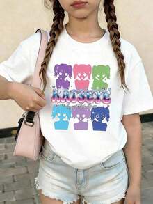 Katseye Music T-Shirt, Katseye K-Pop Graphic T-Shirt, Katseye Beautiful Chaos T-Shirt - Comfortable Crew Neck, Elastic Fit, Stylish And Versatile, Machine Washable, All-Season Clothing For Boys And Girls Ages 5-14, Perfect For Everyday Wear, School Clothes, Family Gatherings, Birthday Parties - Ideal Gift For Fans And Kids - 藍色 - 查看 1
