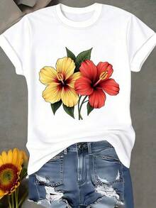 Camiseta moderna y versátil[Fashion T-Shirt] Casual Fashion Creative Print T-Shirt Spring And Summer Ladies Short Sleeve Top, Round Neck Women's T-Shirt White,Camiseta informal estampada para mujer,Camisa de hombre,Camisetas infantiles con dibujos animados,Estilo vaquero del oeste - Blanco - Ver 7