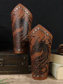 2 piezas Conjunto de armadura de brazo de cuero de PU con relieve de dragón estilo medieval vikingo, disfraz de Renacimiento LARP, apto para cosplay, mercado vintage y Halloween - A - Ver 9