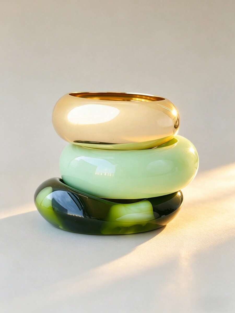 3pcs Set Exaggerated Asymmetrical Resin Semi-Transparent Bracelet, Versatile For Women - Multicolor - View 1