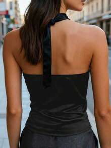 Nueva Blusa Primavera/Verano para Mujer Joven, Diseño de con Tirantes Finos, Decoración con Hebilla Metálica, Blusa Satinada Suave y Cómoda de Lujo en Color Blanco Casual - Negro - Ver 2