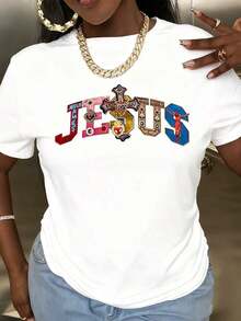 Camiseta de Mujer Estilo Barroco Jesus, para Uso en Todas las Temporadas, Casual, de Manga Corta, para Uso Diario al Aire Libre, Adecuada para Cualquier Ocasión, Perfecta como Regalo de Cumpleaños.playera de mujer.blusas>elegantes.boho chic,Top de mujer suave, transpirable y cómodo, ideal para primavera, verano y otoño, perfecto para vacaciones, viajes y uso diario.Adecuado como regalo.playera de mujer.blusas>elegante.boho chic,Top de mujer suave, transpirable y cómodo, ideal para primavera, verano y otoño, perfecto para vacaciones, viajes y uso diario. - Blanco - Ver 6