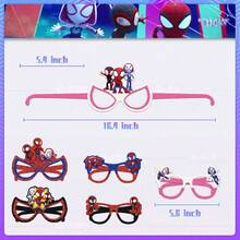 12pcs Disney Marvel Spider-Man Pink Cute Cartoon Paper Glasses, Party Costume Accessories Mask Glasses, Birthday Gift Decoration - A - View 2
