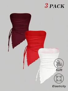 Conjunto de 3 piezas con parte superior bandeau asimétrica con estampado floral, para primavera/verano.Conjunto de 3 piezas con parte superior tubo estampada con flores blancas y rosas, con bajo asimétrico, romántico, para primavera/verano.Ele - Multicolor 7 - Ver 3