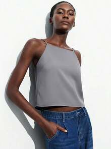 Blusa sin mangas con lazo ajustable, elegante para fiesta, oficina, viajes, casual, romántica, adecuada para invitados de boda, anfitriones, citas, fiestas, conciertos, desayunos, aeropuerto, vacaciones de verano - Gris - Ver 6