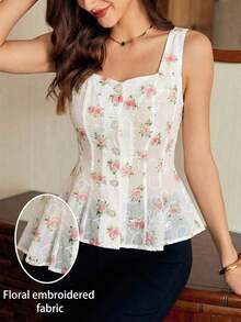 Blusa de mujer vintage, elegante y clásica, con cierre de botones metálicos con forma de flor, blusa sin mangas blanca, para primavera/verano - Rosa - Ver 7
