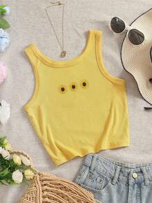 4 piezas Camiseta de mujer con cuello redondo bordada con pimiento picante y limón - Mostaza Amarilla 3 - Ver 3