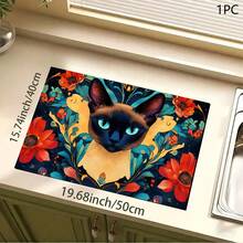 1pc Colorful Cat, Siamese Cat Print Pattern Absorbent Mat/Drying Mat For Coffee Maker, Tableware - Absorbent Polyester Desktop Protective Mat With Rubber Anti-Slip Pad, For Kitchen Counter Decor, Home Bar And Dining Table - Multicolor - View 12