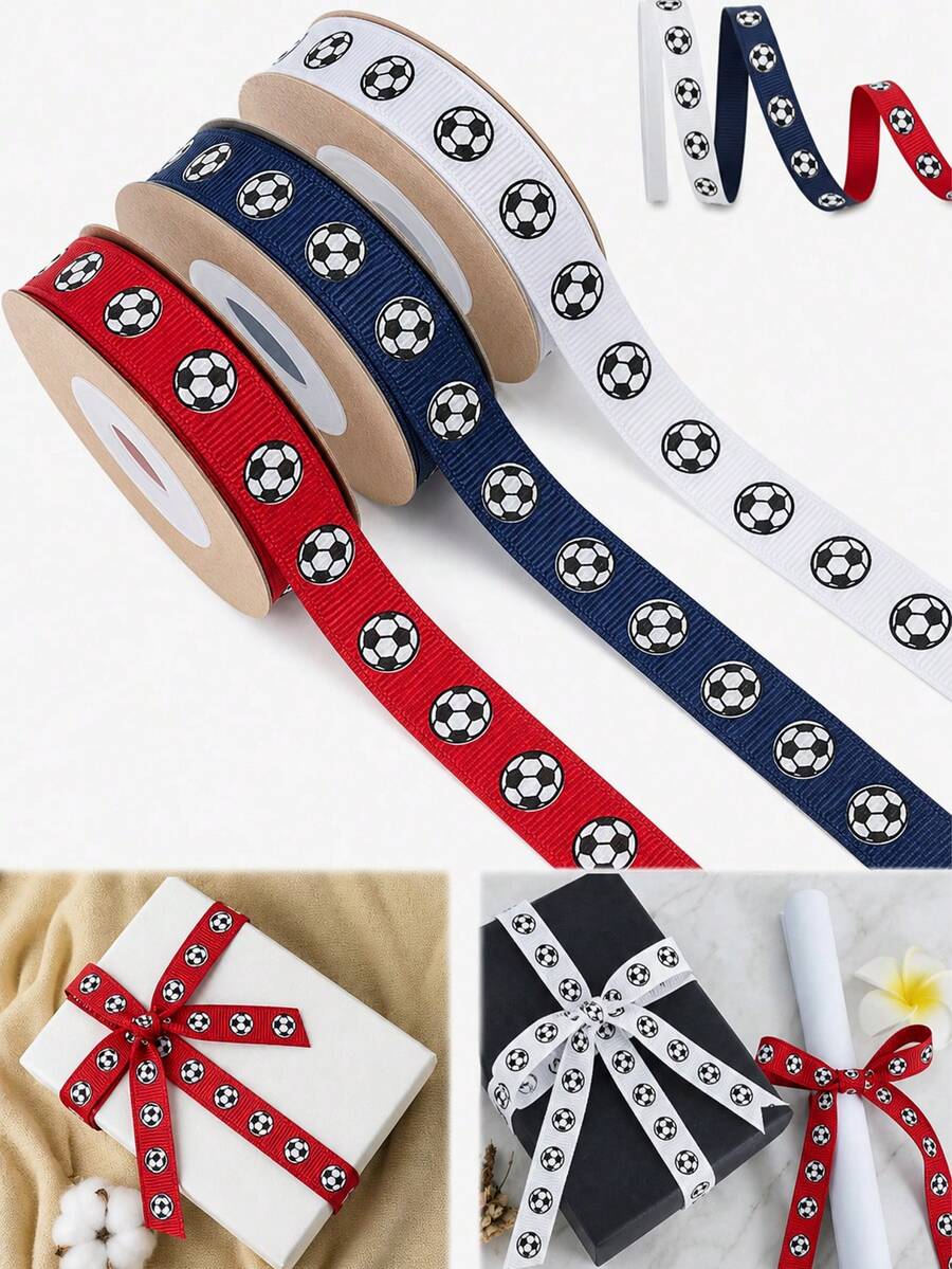 10 Yards Football Themed Ribbon, Durable Gift Wrapping, DIY Sewing Supplies, Suitable For Sports Party, Birthday, Holiday, Football Party Decoration And Gift Packaging, Team Ribbon, Hair Accessories, Handicrafts, Party Decoration - A - View 1