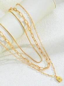 3件套金色叠戴项链套装，辣妹风夏季假日饰品 - 金色 - 查看 2