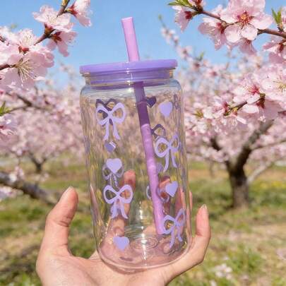 16oz Reusable Plastic Cup With Straw, Butterfly Print Design, Suitable For Iced Drinks, Juice, Coffee Etc. Perfect Gift For Friends And Family, Also Great For Car Or Office Use