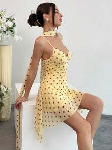 Vestido corto de verano con tirantes finos y estampado de leopardo sexy para mujer - Amarillo claro - Ver 5