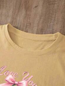 White T-Shirt With Cherries "Love You Cherry Much" Casual Short-Sleeved T-Shirt Cherry Print T-Shirt Cherry Graphic Design With Romantic Phrase Youthful / Sweet / Feminine Style - YH303-黃色 - 查看 4