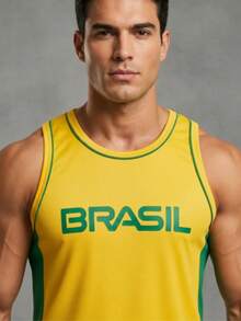 Brazil World Cup 2026 Sports Tank Top | Lightweight And Comfortable Fitness T-Shirt For Gym, Training, Weightlifting And Running - Brazil Vàng - Xem 6