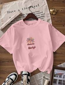 "Awesome Starlight" Fireworks Embroidery T-Shirt, Fashionable Short-Sleeved T-Shirt For Spring/Summer 2026, Made In Mexico, 180 Grams. Cartoon Print, Couple Design, Suitable For Indoor Or Outdoor Wear. Crew Neck, Unisex, Ideal For Office And Leisure. One-Pack. - PK-P631577SLNDXZGY448 - 查看 4
