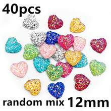 40pcs 10mm 12mm Flat Back Heart Resin Cabochons Multi Colors Druzy Natural Stone Convex DIY Jewelry Making Accessories - Heart - View 11