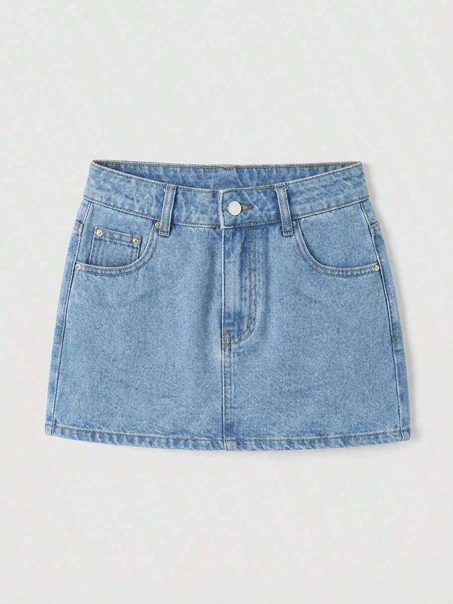 Minifalda de mezclilla para mujer, estilo Y2K, para conciertos, de vuelta a la escuela - Lavado ligero - Ver 1