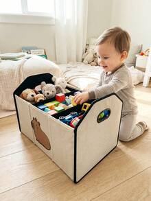 1pc Compartment Storage Box, Laundry Basket, Large Capacity Foldable With Capybara Pattern Print, Multipurpose Storage Box For Nursery, Bedroom, Baby Clothes, Under Bed, Baby Toys - Multicolor - View 4