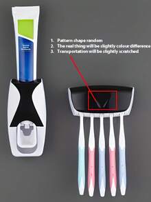 1 Juego de soporte para cepillo de dientes montado en la pared con dispensador automático de pasta de dientes, caja de almacenamiento para 5 cepillos, estantería de ducha con compartimento de almacenamiento, sin necesidad de perforar - Multicolor - Ver 8