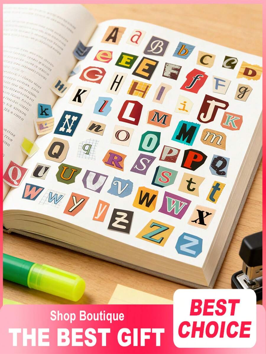 Random Designs; 800 Pieces (16 Sheets) Of Vintage English Letter Stickers; Magazine-Style Cutout Lettering; Suitable For Journaling, Gift Decoration, Scrapbooking, And Water Bottles (Back-To-School Essential); Available In Sets Of 1, 4, Or 8 Sheets.