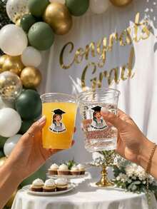 1-50pcs Customized Graduation Face Stickers, Personalized Sticker Labels For Cups And Cookies, Vinyl Decal Party Favors - Multicolor - View 4