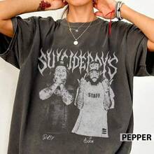 Suicideboy Vintage Co Mfort Co Lors Shirt Summer Tattoo Tshirt Tshirts For Women Black Casual Graphic T-Shirt, Adorned With Colorful Symbolic Elements, Regular Fit Crew Neck, Unisex Summer Top, Humorous Clothing, Energetic Design. - Black - View 6