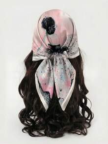 1pc Polyester Printed Casual Scarf, 70cm Square, Versatile Accessory For All Seasons - 4# White Edge - View 1