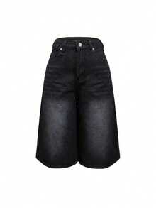 Quần lửng denim ống rộng màu đen rách cá tính dành cho nữ tuổi teen, phong cách đường phố. - màu đen - Xem 4