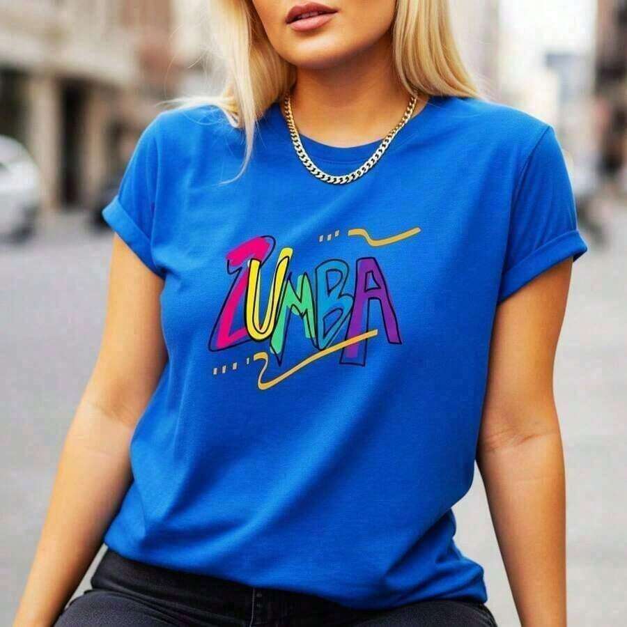 Women's Summer Tops, Women's Cotton Graphic Print T-Shirt, Zumba Style, Short Sleeve, Round Neck, Casual, Loose Fit, Sizes S-5XL, Multicolor Letter Print, Soft And Comfortable Cotton Material, Fashionable Sportswear For Daily Wear, Loose And Comfortable Summer Clothes, 100% Cotton. Suitable For Spring, Summer And Autumn - 藍色 - 查看 1